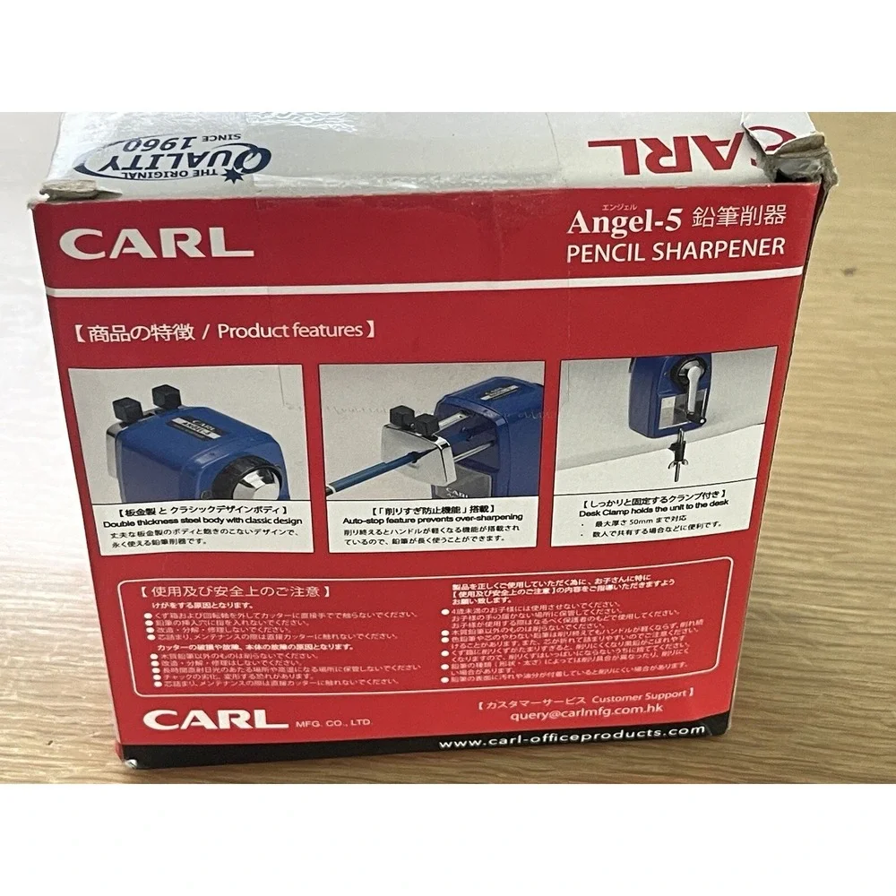 CARL Angel-5 Manual Pencil Sharpener with Metal Table Mount, Blue